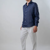 Camicia lino blu