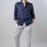 Camicia lino blu