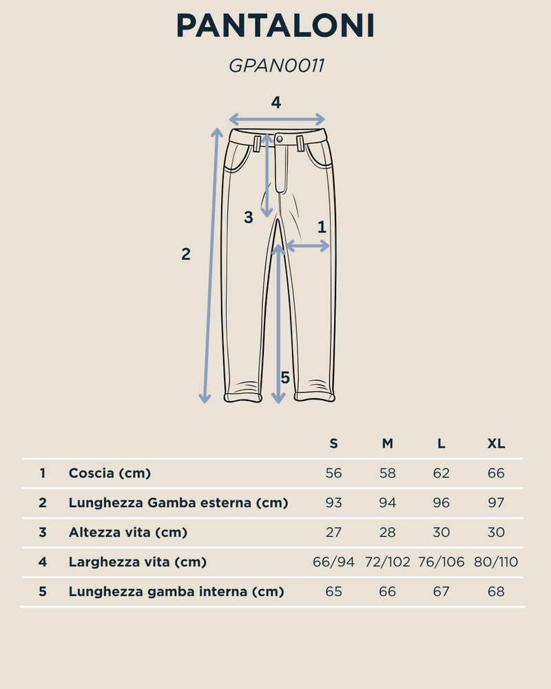Tabella taglie per Pantalaccio Amalfi Beige