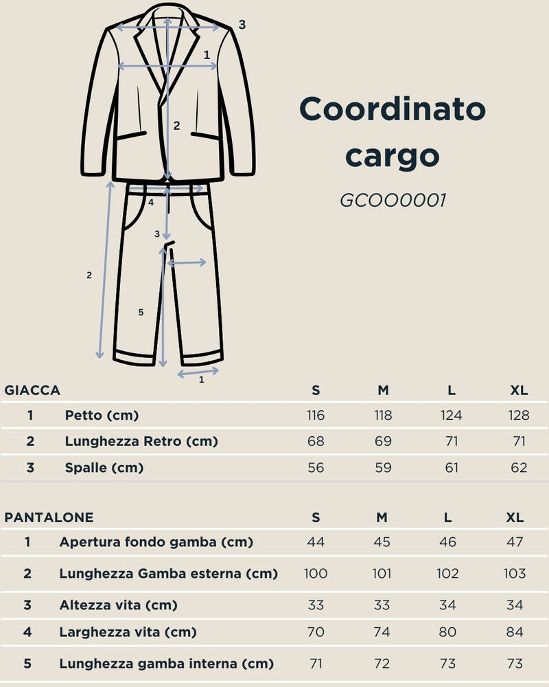 Tabella taglie per Coordinato cargo nero