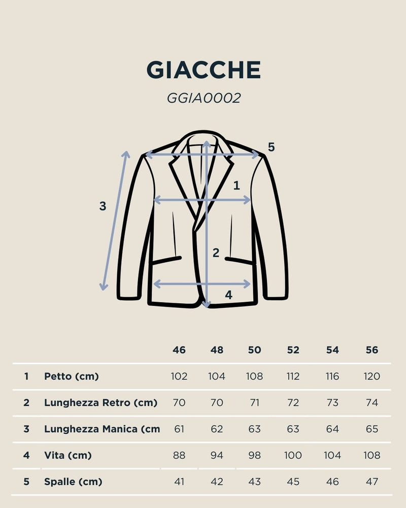 Tabella taglie per Giacca punto milano nera