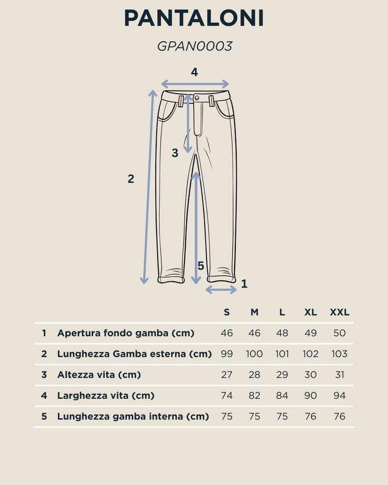 Tabella taglie per Pantalone palazzo